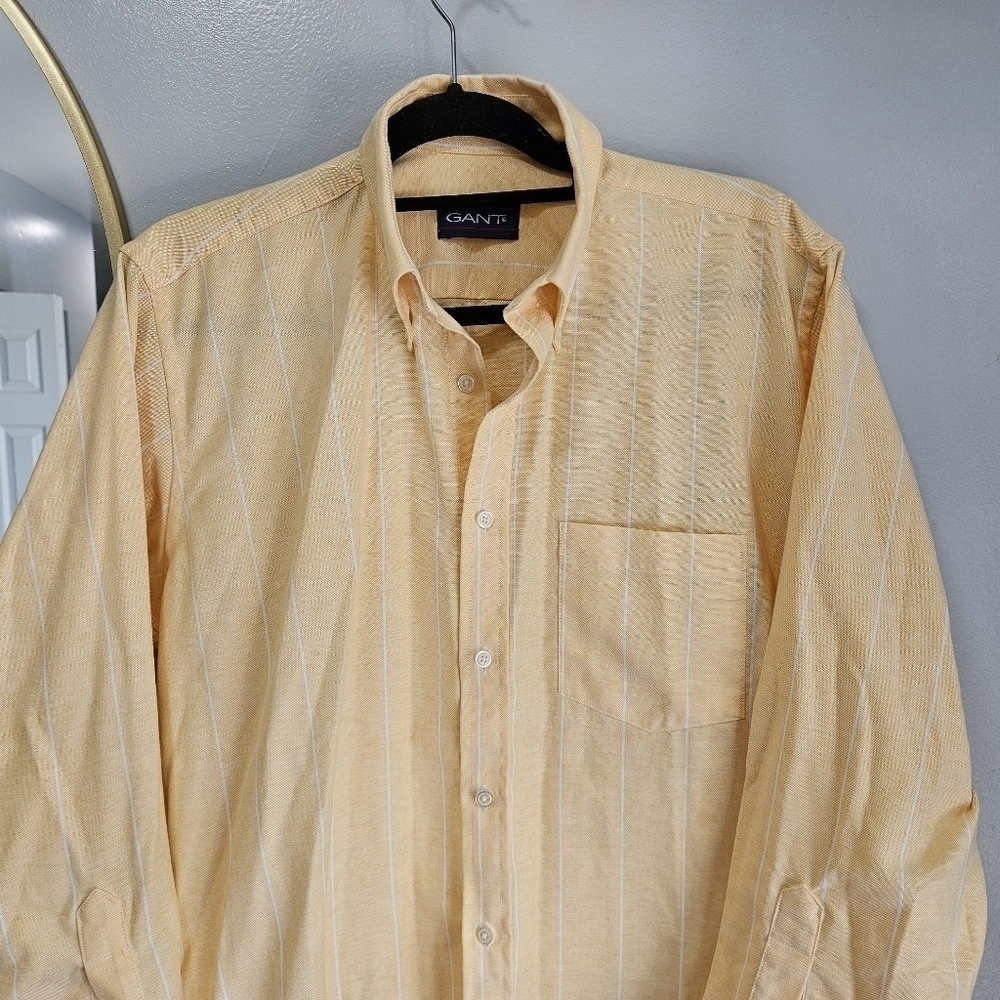GANT long sleeve yellow stripped button up shirt 15.5 men - Picture 5 of 7